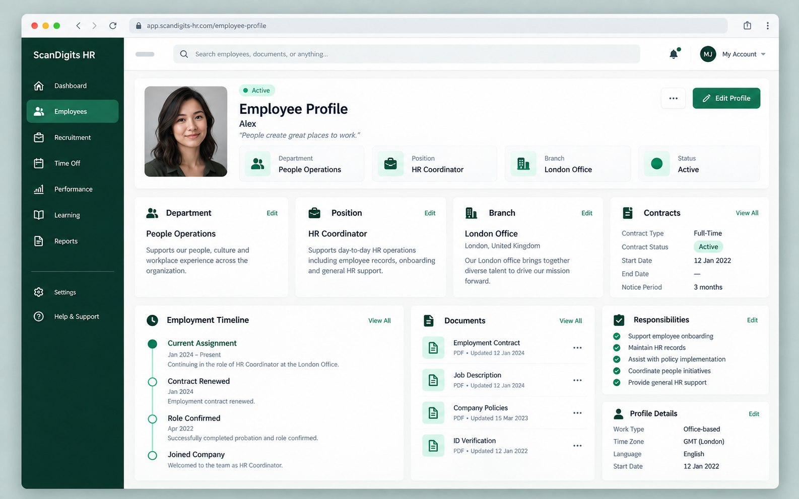 Employee profile preview